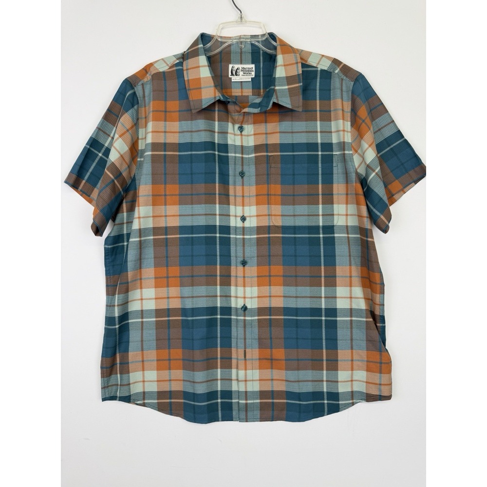 Marmot Mountain Works Shirt Mens XL Plaid Button Up Short Sleeve Hiking Outdoor